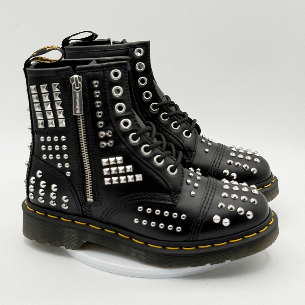 Dr Martens 1460 Studded Zip Atlas Black Leather Boots / Size 6 Womens / NEW
